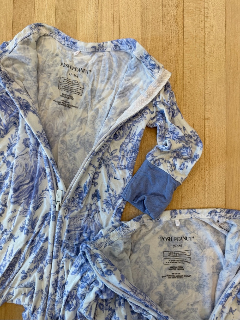 Posh Peanut Blue Floral Zip One-Piece Footies - 2 Pack - Picture 5 of 9